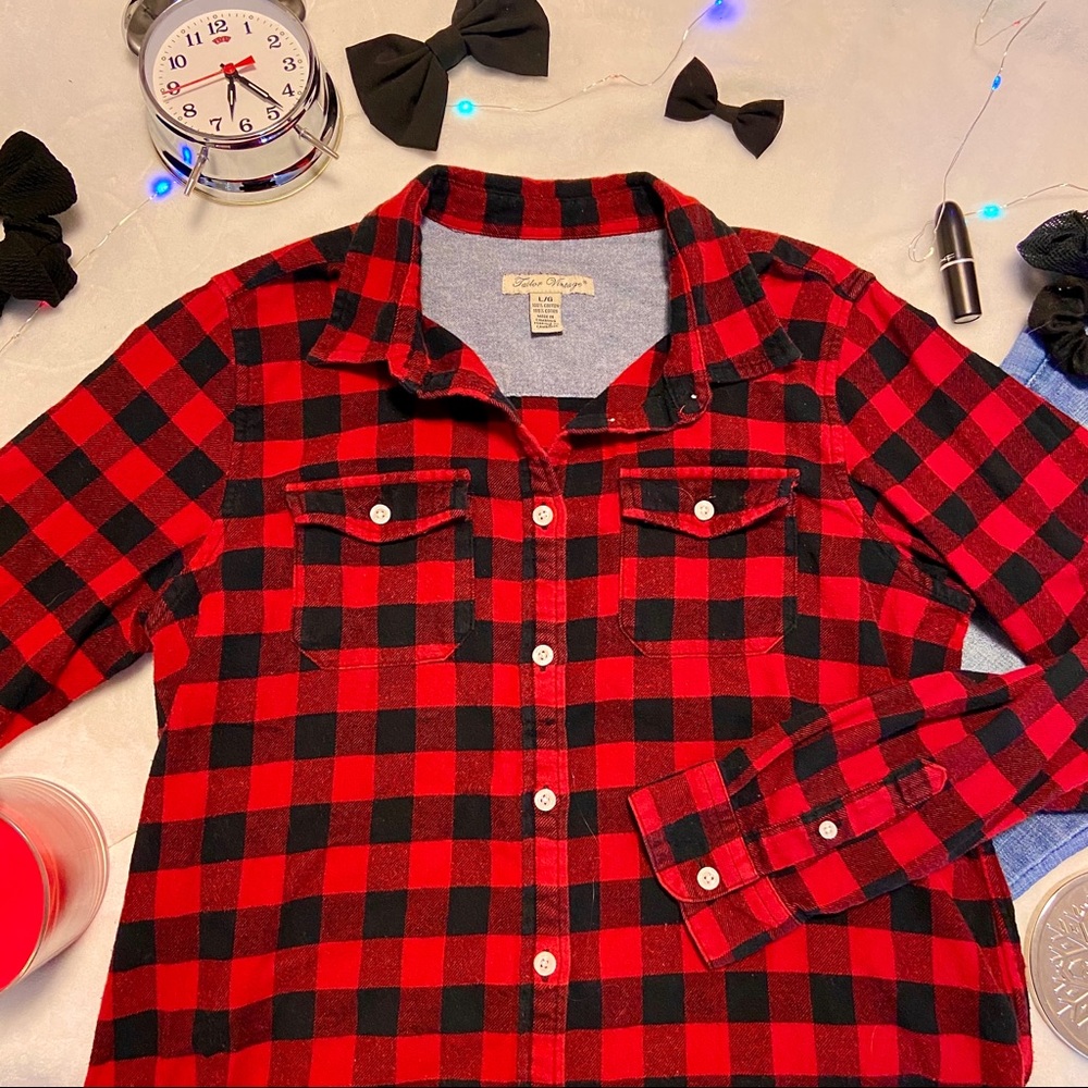 Red and Black Paid Button Down